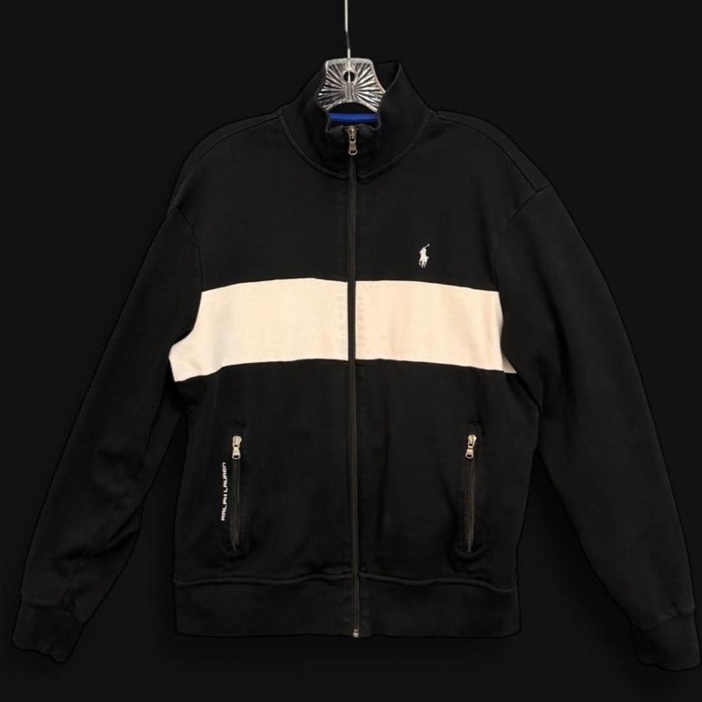 Polo Ralph Lauren Track Jacket Mens Medium Black White Colorblock Full Zip